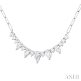 1 ctw Smile Graduated Pear and Round Cut Diamond Paperclip Necklace in 14K White Gold